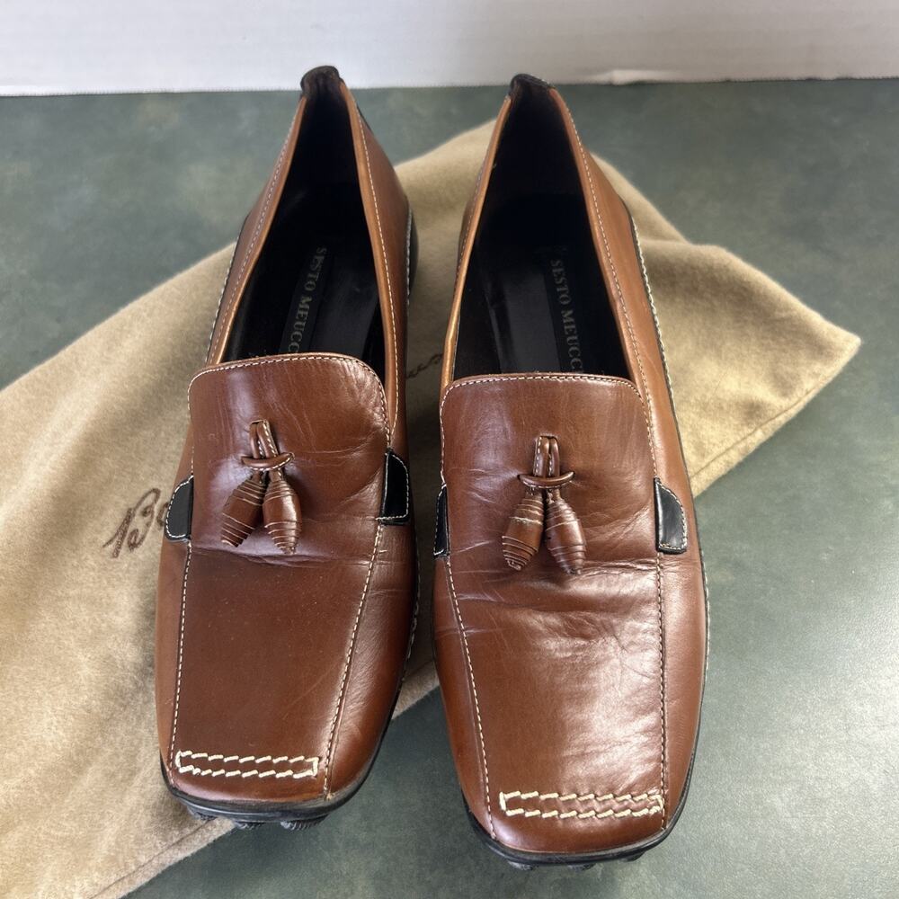 Sesto Meucci Italy Leather Tassel Driving Loafers Womens Size 5M Vintage